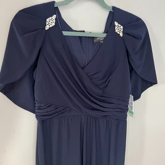 NWT RM Richards Evening Jumpsuit Navy Blue Formal Wedding Guest 10P Cape Romper - Picture 7 of 9